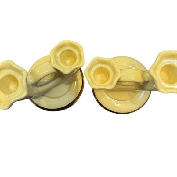 Vintage Abingdon Pottery Yellow Horn Candlestick Holders Set Of 2 - Picture 3 of 7